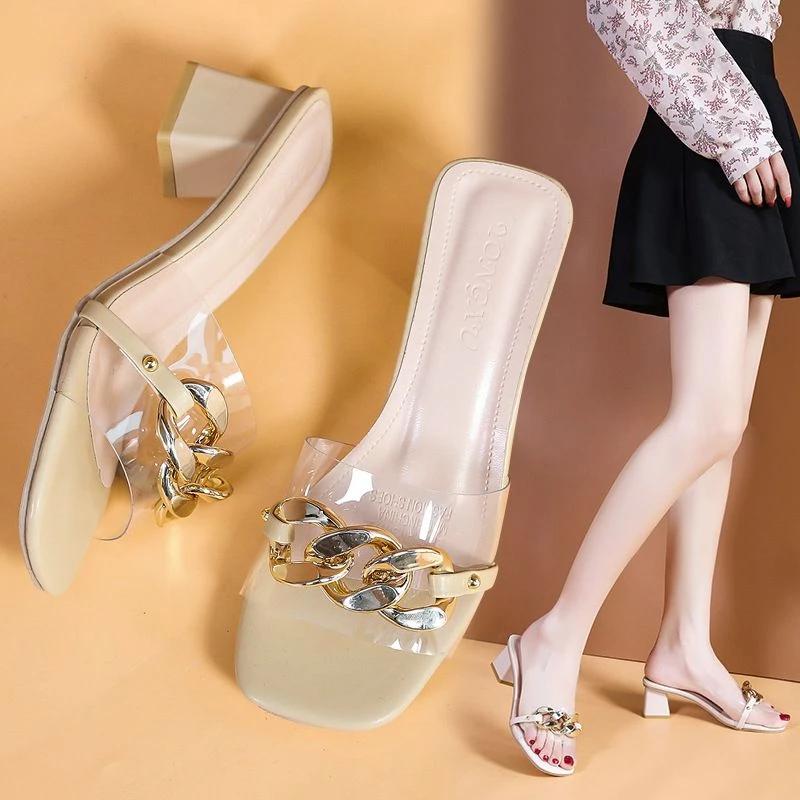 Sandal Heels Wanita Chunky Mika Rantai YC02 NEW 1