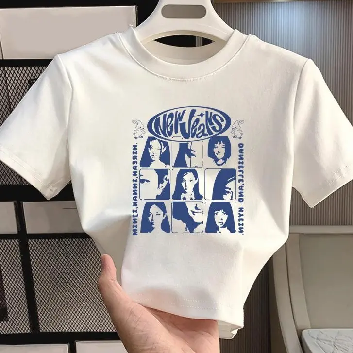 YIYOYI  O005 Baju Atasan Wanita Terbaru | Baju Pendek Wanita Crop Top Ketat | Newjeans Tshirt Print | Crop Top Wanita  | Kaos Ketat Polos Cewek Tee Santai