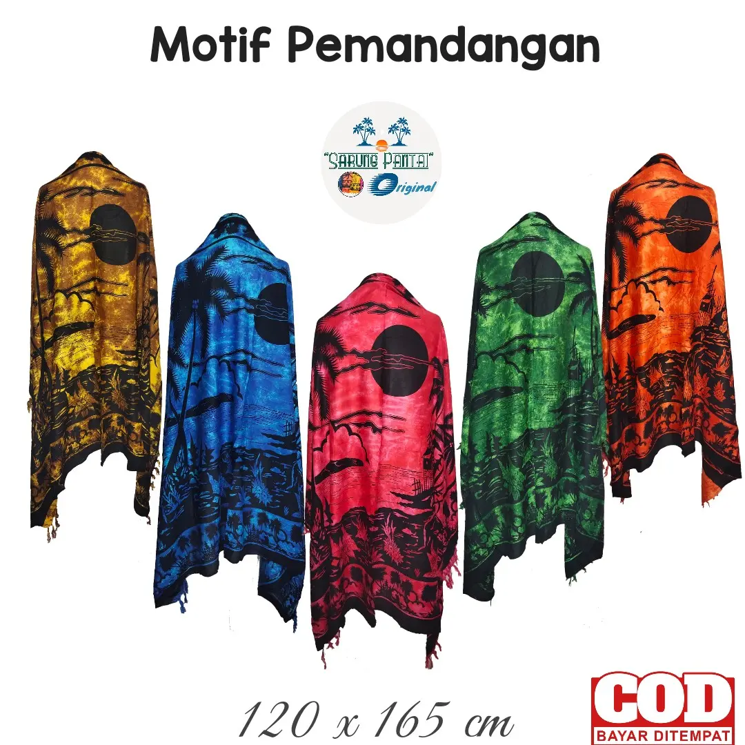 Kain pantai bali motif pemandangan ukuran 110x135 cm - sarung pantai - sarong bali