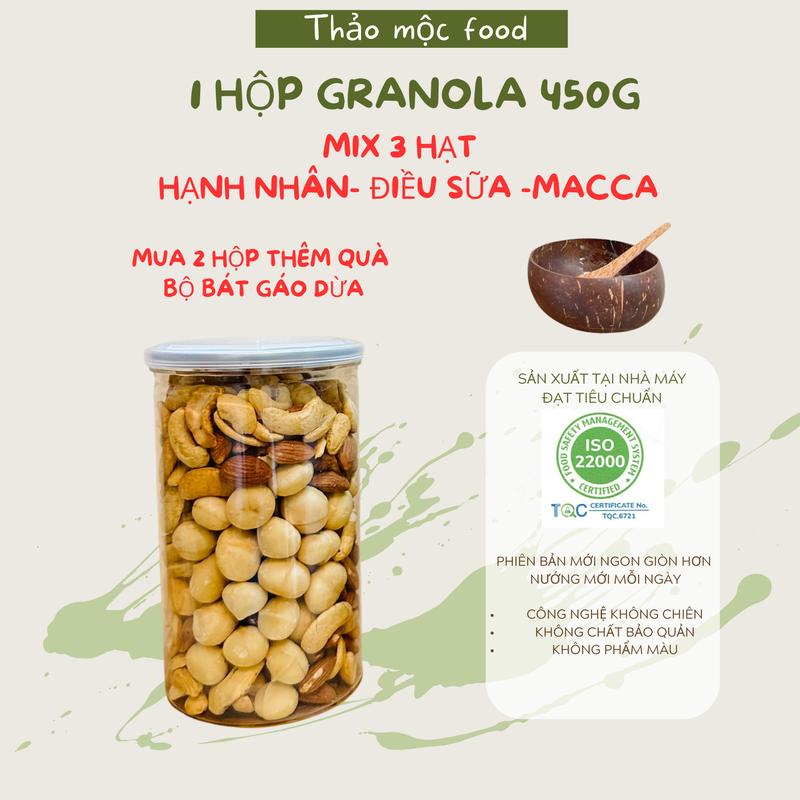  1 hộp GRANOLA MIX 3 loại hạt : Macca,Điều sữa,Hạnh nhân  MUA 2 Hộp tặng bộ bát gáo dừa   Thảo Mộc Food  Snack Ăn Vặt Thức Ăn Nuts ngucoc 