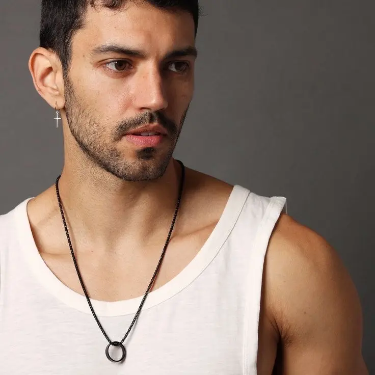 Kalung Titanium Model Rantai Liontin Cincin Black Edition - Bahan Tahan Karat Tidak Luntur - Aksesoris, Elegan Hitam 1