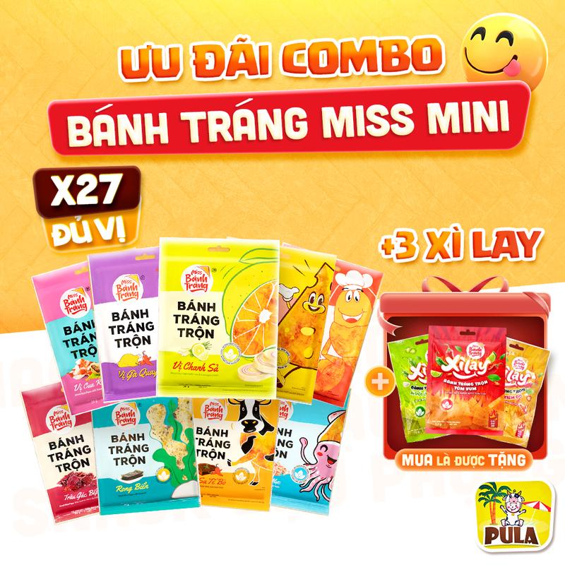 27 Bịch Mini | Bánh Tráng Miss Mini Tiệm nhà Pula 9 Vị | Combo Bánh Tráng Trộn Gói 20-23 Gram Đủ Vị | Ngon Dễ Nghiện