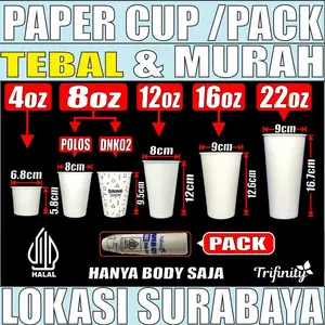 Paper Cup HALAL Tebal 4oz 120ml 8oz 240ml 12oz 360ml 16oz 480ml 22oz Pack Gelas Kertas Trifinity SDA