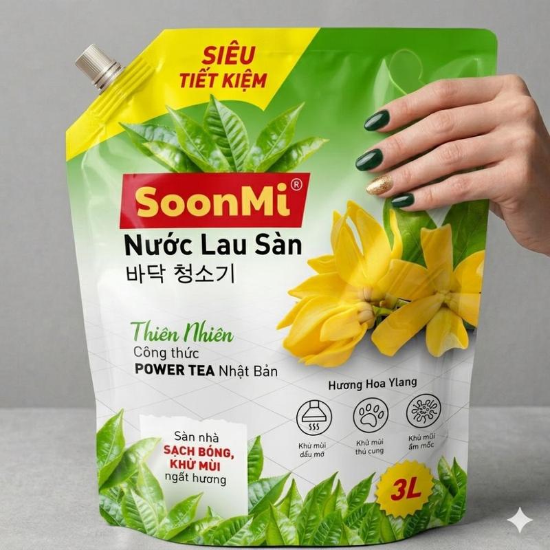 Nước Lau Sàn 3Kg Khử Khuẩn Soonmi Hương Hoa Ylang Siêu Thơm Và Dịu Nhẹ Túi 3kg Siêu Tiết Kiệm
