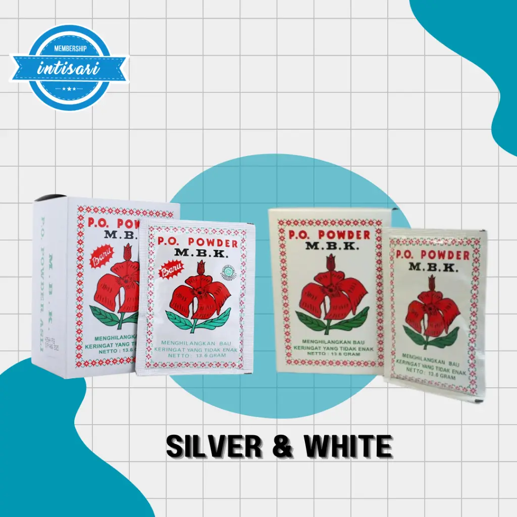 Bedak MBK WHITE & SILVER ( PER BOX ISI 12 Sachet ) Penghilang Bau Badan