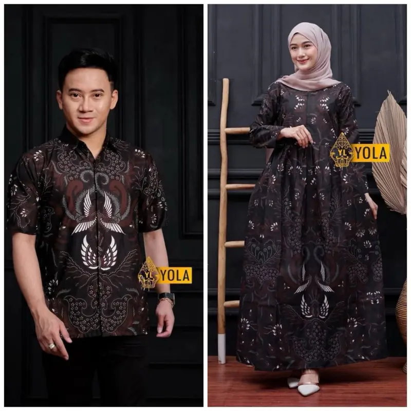 Maura Couple / Couple Gamis Kemeja Pria Lengan Pendek Baju Ibu Batik Muslim 5