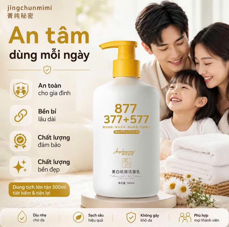 Sữa Rửa Mặt Dưỡng Trắng Da 500ml - 8 Tác Dụng Trong 1 - Làm Sáng Da, Làm Mờ Vết Thâm, Cấp Ẩm, Săn Chắc Da - Với Phức Hợp 377+877
