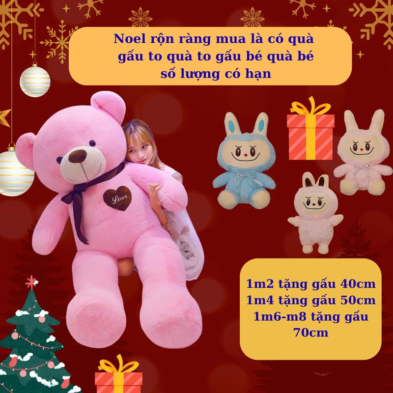 Gấu bông teddy cao cấp ngực trái tim. thú nhồi bông teddy siêu to khổng lồ. bông to cao cấp TẶNG gấu bông labubu cho size 1m2