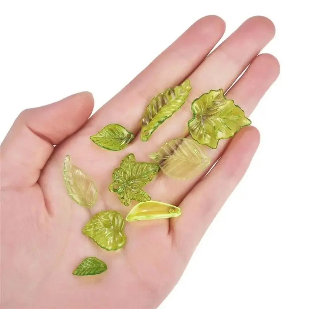 30pcs Green Transparent Beads Leaf Shape Green Transparent Leaf Shape Beads Transparent Green Charms Leaf Shape Beads Charm Beads Green Leaf Beads Women