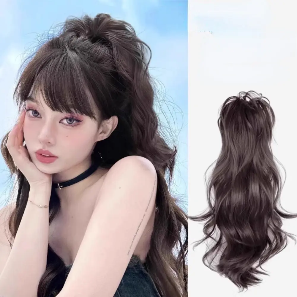 Tóc Giả Kẹp Tóc tóc Đuôi Ngựa Cao Gợn Sóng Bồng Bềnh Mô Phỏng Cho Bé Gái, Y2K, 40Cm, Tóc Giả Kẹp Nửa Lấy, Dành Cho Phụ Nữ Và Phụ Nữ, Kiểu Thả Nước, Tóc Nối
