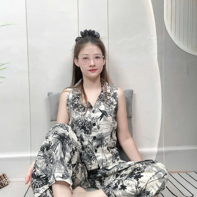 Mango Đồ Bộ Lụa Cổ Vest Áo Sát Nách Quần Dài Ống Suông Lưng Thun Co Giãn Thoải Mái Size 45-70kg Sang Trọng Thời Thượng