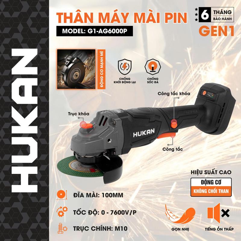 Máy Mài Pin Hukan Ag 6000J Không Chổi Than Đá 100 Chân Pin Phổ Thông M21 Bảo Hành 6 Tháng