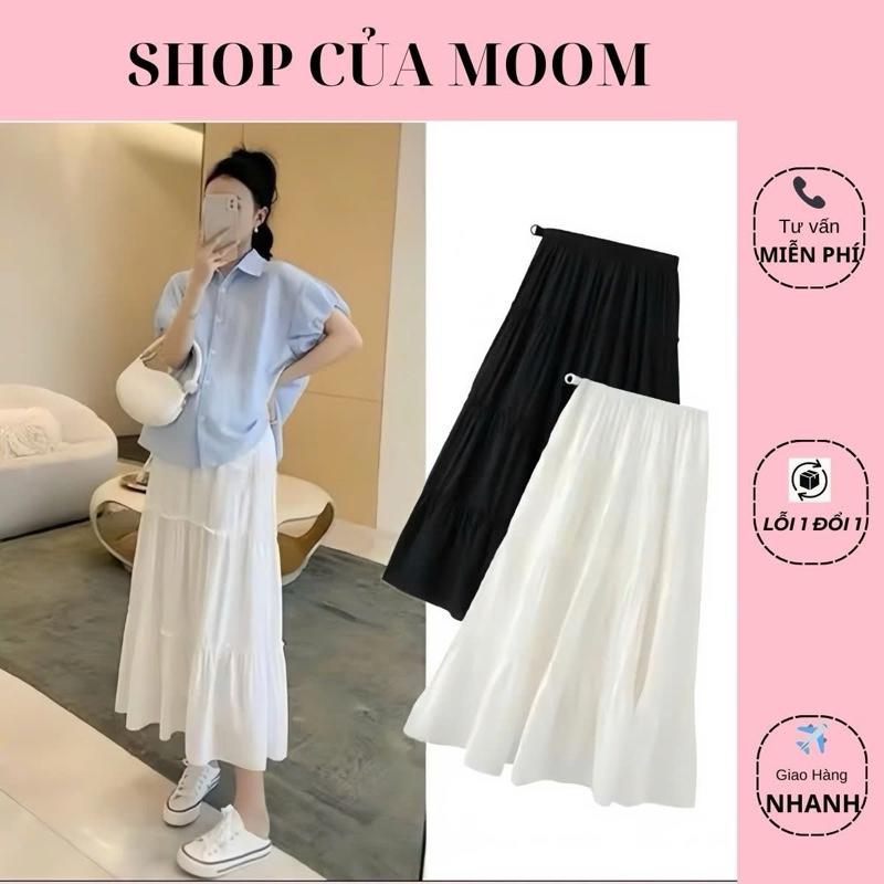 [Nhà Moom] Chân váy bầu dài đi biển 2 lớp, xếp tầng chất voan mềm có chun điều chỉnh bụng tiện lợi