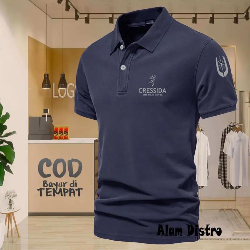 (COD) T-shrit POLO kerah Cressida Plus Lengan Text Silver Quality Kaos Kerah Dewasa Shirt / Kaos Wangki Pria Polo / Kaos Seragam 0