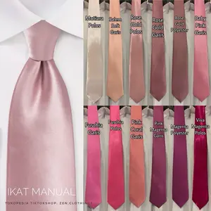 Dasi Pria Ikat Manual Warna Pink Rose Gold Salem Soft Magenta Rosegold Fusia Dewasa Panjang Polos dan Motif Garis Salur