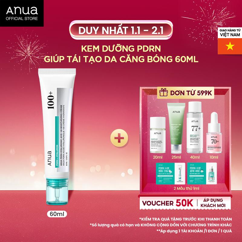  Kem dưỡng PDRN nuôi dưỡng làn da săn chắc 60ml - ANUA PDRN HYALURONIC ACID 100 MOISTURIZING CREAM 60ml 