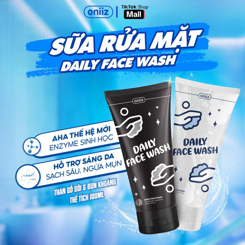 Sữa rửa mặt Daily Face Wash than gỗ sồi bùn khoáng Oniiz làm sạch bụi bẩn dầu thừa ngừa mụn cho da 100ml