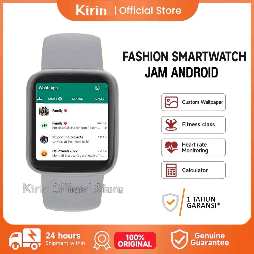 Jam Tangan Pintar SmartWatch Pria Wanita Tahan Air Terbaru Bluetooth Layar Led Monitor Telepon