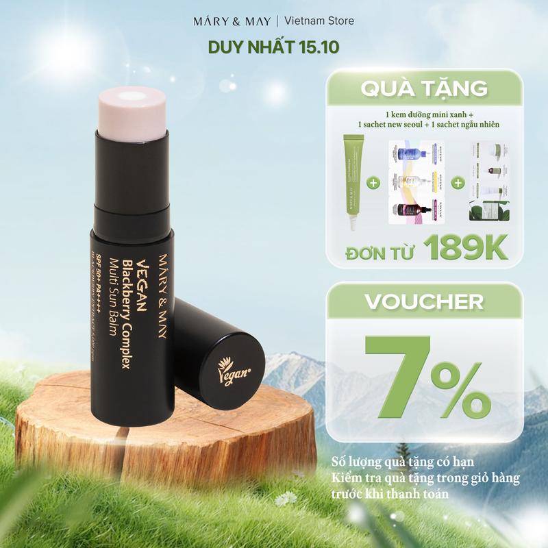 [HSD: 03/2026] Thanh Lăn chống Nắng  MARY&MAY Vegan Blackberry Complex  SPF50+ PA++++ 10g