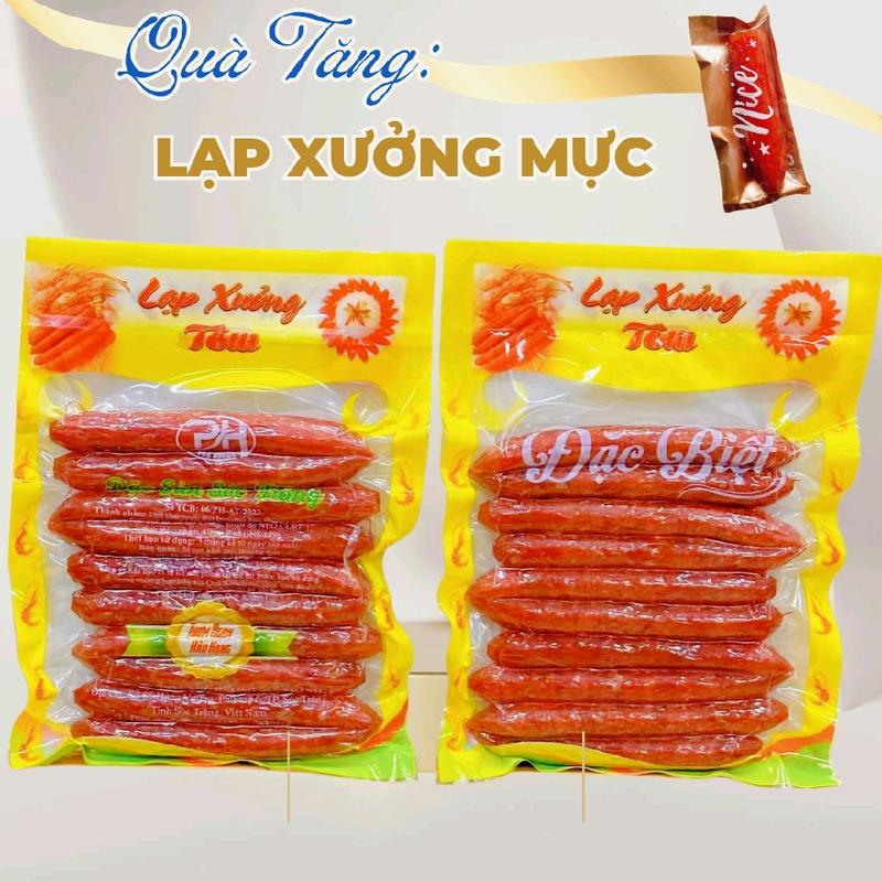 LẠP XƯỞNG TÔM THỊT ĐẶC BIỆT: Lạp KhÔ - Đặc Sản Sóc Trăng. vị măn-ngọt thành phần: 20%Tôm+80thịt heo+mỡ heo. 80 nạc 2mỡ.}. HSD 3 Tháng