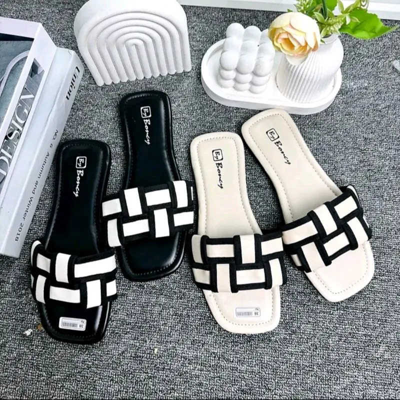 Sandal Teplek Wanita Tali Kokop Motif Anyam/Fashion Wanita Trendy