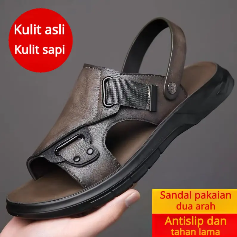 Sendal pria terbuat dari kulit sapi asli, anti licin, cocok dipadukan dengan berbagai pakaian, sepatu pantai, bersifat nafas (atau: sangat berventilasi), sendal slip-on, sendal selop mewah, sendal yang bisa digunakan dengan dua cara.