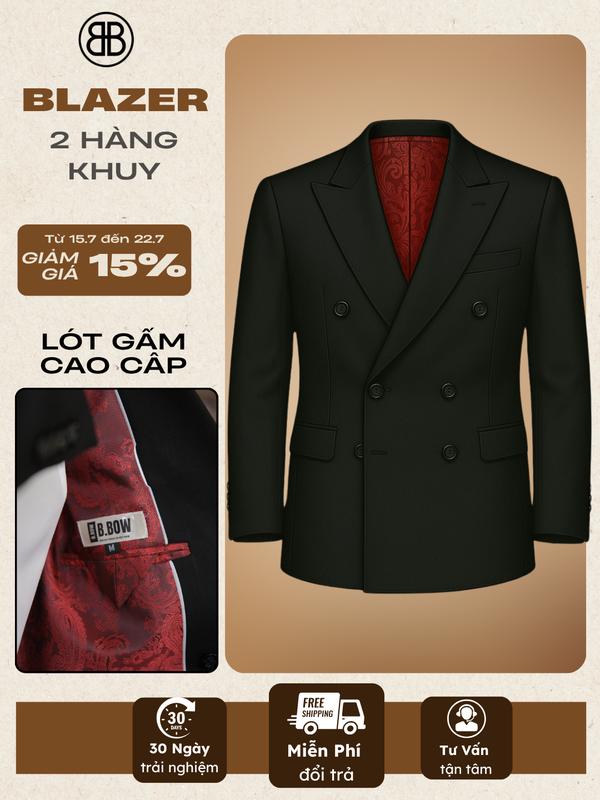Áo Blazer 6 Cúc Nam Cao Cấp BBOW Thiết Kế Ve Nhọn Sang Trọng Vải Chéo Cao Cấp Đứng Form Lót Lụa Gấm Full Kết Cấu May Kỹ - Áo Blazer kỷ yếu suit 6 cúc 2 hàng khuy