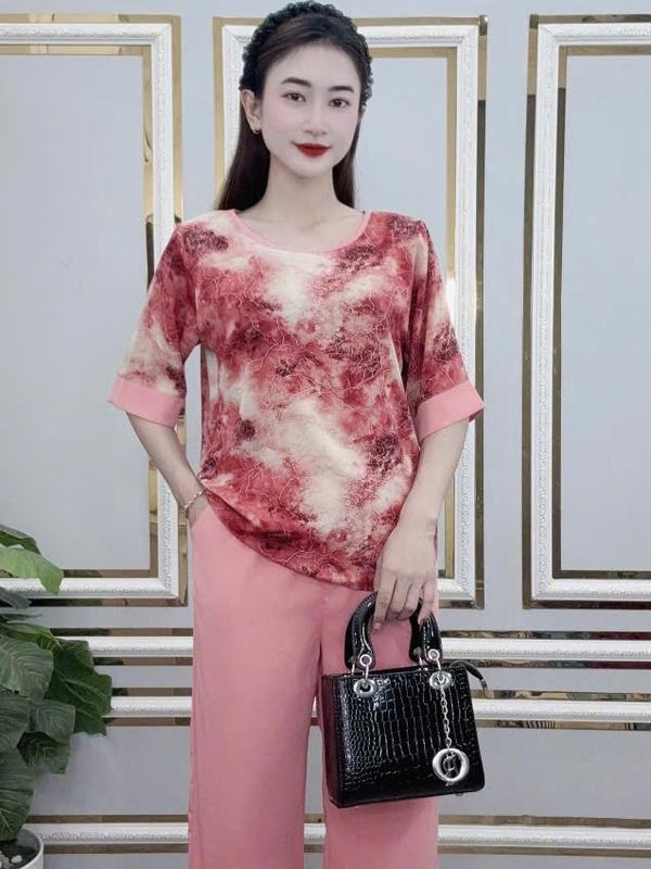 Đồ Bộ Mặc Nhà Thêu Họa Tiết Hoa Lá Thổ Cẩm Hình Khối Trung Niên Tặng Cho Mẹ - Vải Lụa Mango Size lớn Mã DB70 - Nhà May Trung Niên Quần Ngủ Dành Cho Trung Niên Không Nhăn Không Phai Màu Và Mau Khô