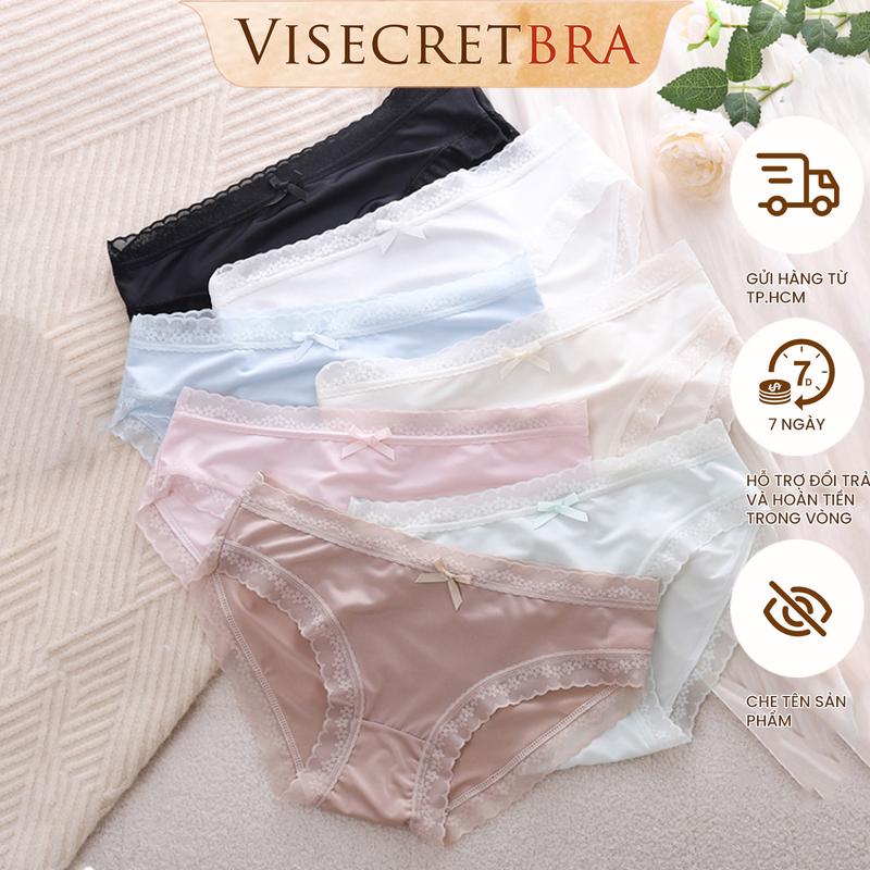 Quần Lót Quần Trong Nữ Vải Lụa Siêu Mỏng Không Lộ Viền Co Giãn Phối Ren Hoa Thoáng Mát Xinh Xắn -- VN2405002K Women Tua Rua