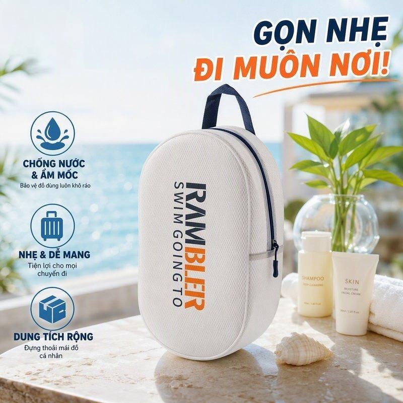 Túi du lịch chống nước EVA tách riêng đồ ướt khô, đựng mỹ phẩm đồ vệ sinh, đi biển bơi lội cuối tuần, dễ lau chùi bụi cát, màu xanh be kích thước lớn trung