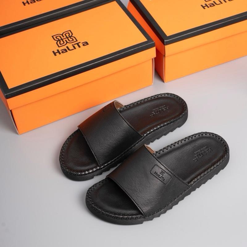 [ HaLiTa ]  DéP Nam Đẹp Fashion, Da Bò Thái Lan  , Đế Bằng Có Răng Cưa Hạn Chế Trơn Trượt .