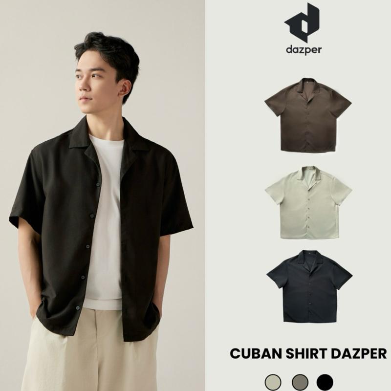 Áo Sơ Mi Ngắn Tay Mùa Hè Nam Cuban Shirt DAZPER Cổ Vê, Chất Liệu Thoáng Mát Chống Nhăn Phong Cách Casual Basic Gen Z