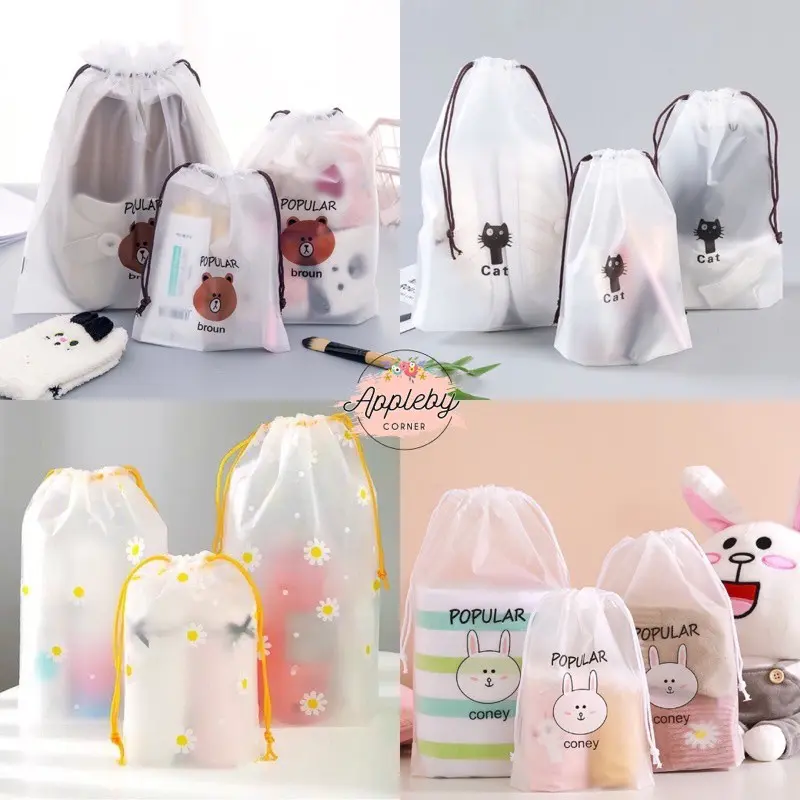 3 pcs/Set Travel Drawstring Pouch | Waterproof Organizer PVC Serut Serbaguna