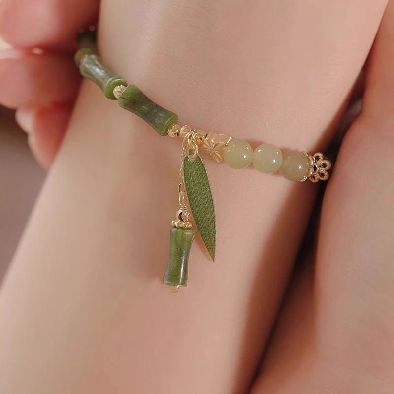 Harside Gelang Manik-manik Aesthetic Permata Giok Wanita Perhiasan Simple Mewah Simbul Keberuntungan Hadiah 4