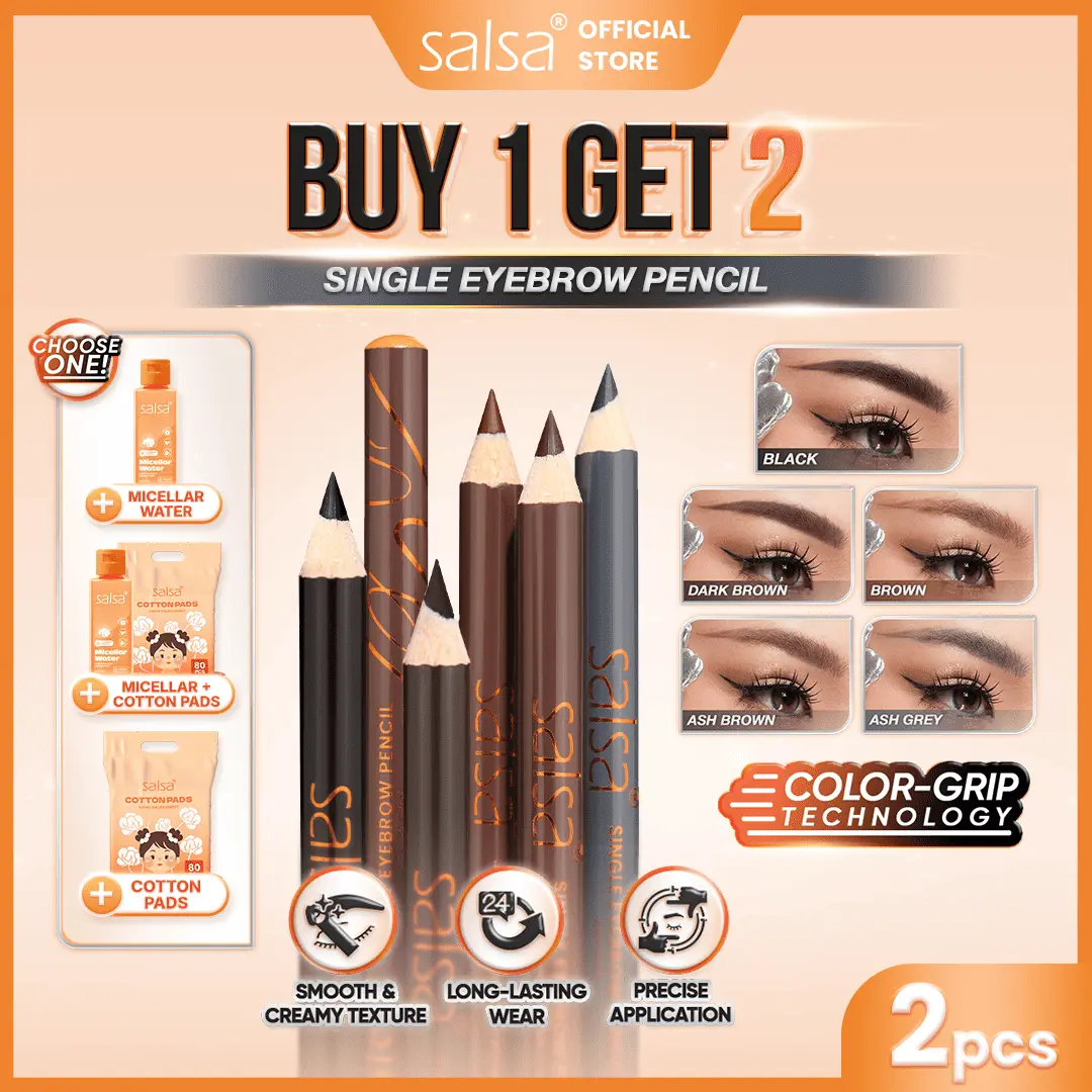 [BUY 1 GET 2] SALSA Single Eyebrow Pencil - Pensil Alis Tekstur Creamy | Pensil Alis Waterproof | Pensil Alis Natural |  Pensil Alis Tahan Lama Serut Rautan