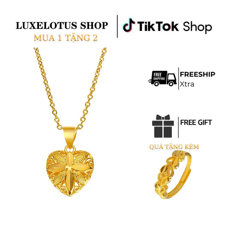  【LuxeLotus store  Mặt Dây Chuyền Đồng Tiền Hoa Bốn Lá Mặt Dây Chuyền Nữ Thiết Kế Trái Tim Đào Và Trái Tim Mạ Vàng Đồng Tiền Mặt Dây Chuyền Nữ Mặt Dây Chuyền Dễ Thương Thích Hợp Cho Phụ Nữ 