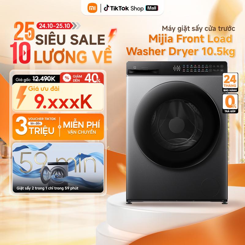 Máy giặt sấy Xiaomi cửa trước 10.5kg | Lồng giặt siêu lớn | Điều khiển cảm ứng | Kết nối app thông minh