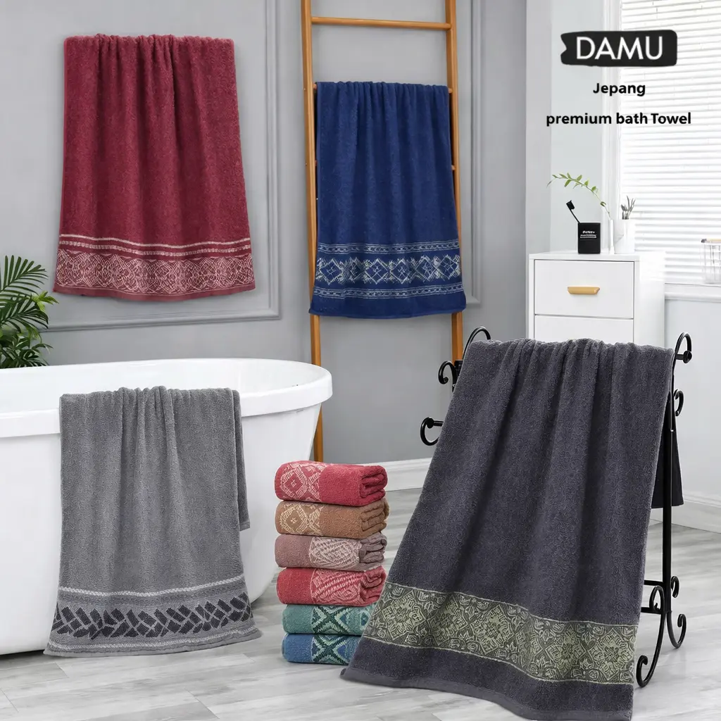 DAMU Handuk Dewasa 140x70cm Bathtowel Pilihan Motif Warna Acak Berat 400gram Ukuran 70x140cm Premium BathTowel