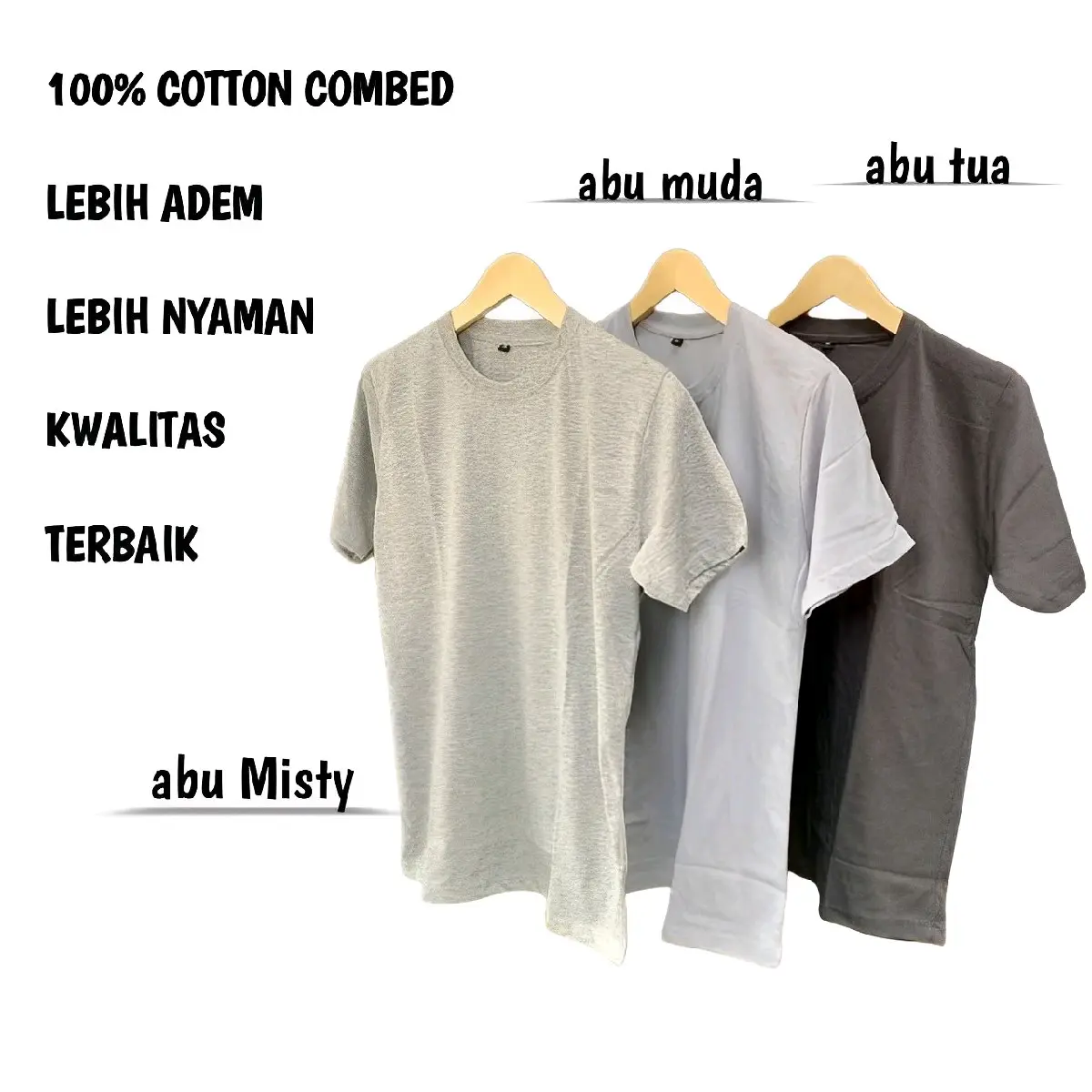 Kaos Polos Pria Bahan Combed 30s Ukuran M L XL XXL Katun Polos Combat Nyaman Abu Coklat Hitam Putih
