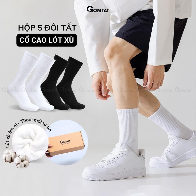   LÓT XÙ ÊM CHÂN  GOMTAT Combo tất trơn cổ cao nam nữ vớ cao cổ có đệm xù cotton mềm mại êm chân hút ẩm thoáng khí khử mùi Menswear - TATXU-TRON 
