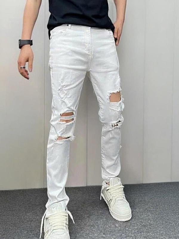 Quần jean dài cho nam màu trắng rách nhiều chất bò co dãn nhẹ Q58 mới form skinny Có Túi dáng chuẩn Menswear Pants Có Túi - TCS Trùm Chuyên Sỉ