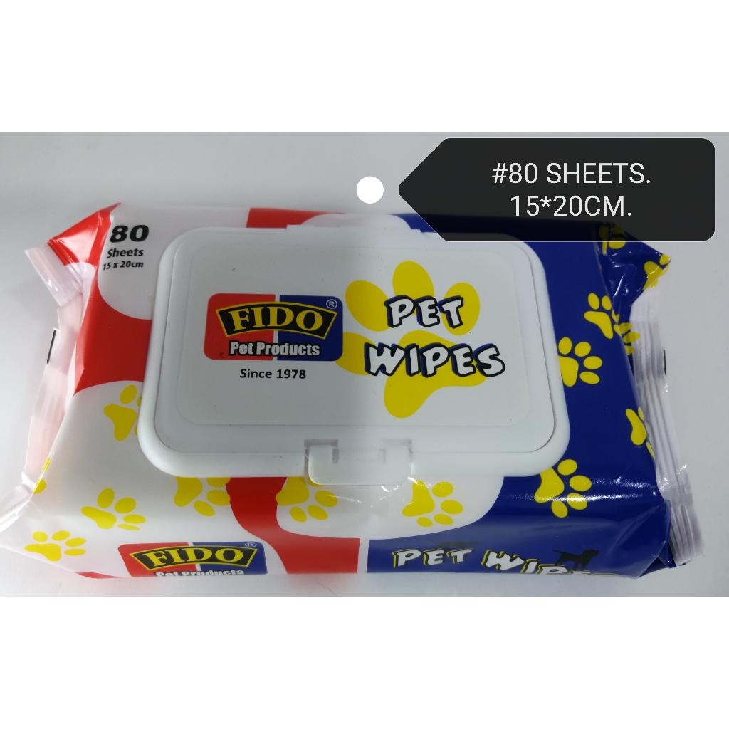Fido Wipes Wet Tissue Clean Lid Pack Cat Dog 80Sheets Anjing Kucing