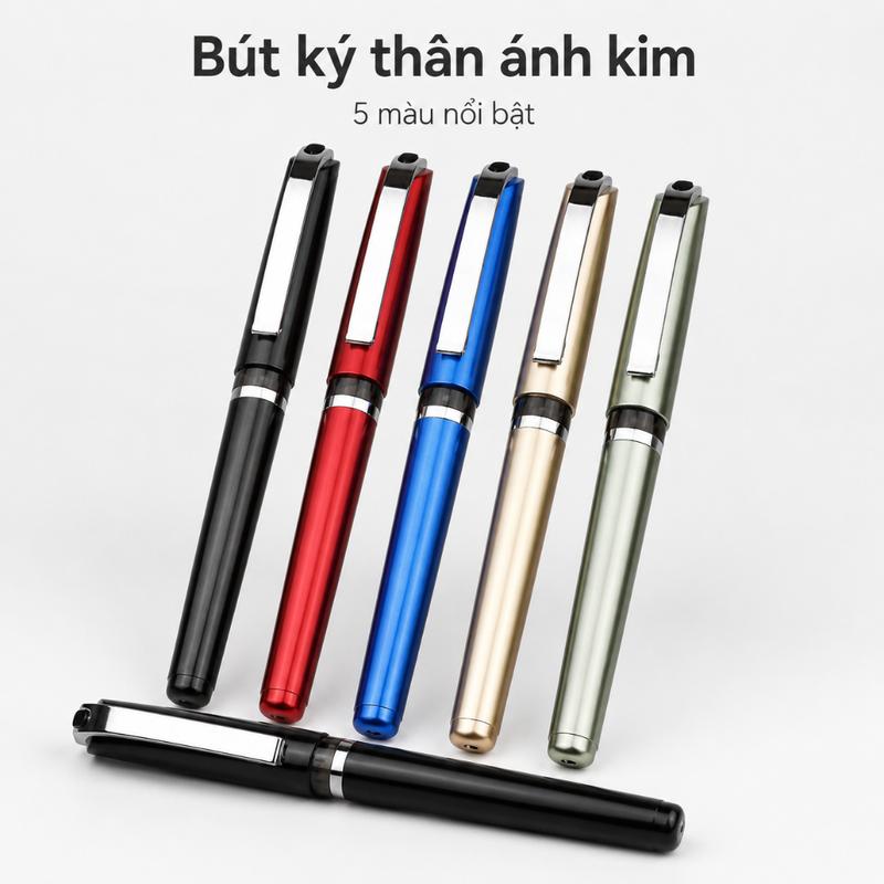 Bút Bi Bấm 5 Màu Thiết Kế Kim Loại, Bút Viết Học Sinh Văn Phòng, Dụng Cụ Ghi Chép Hàng Ngày