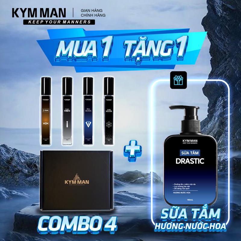MUA 1 TẶNG 1 Hộp Combo 4 Nước Hoa Nam - Tặng Sữa Tắm Hương Nước Hoa - KYM MAN Perfume Xịt Thơm Cosmetic
