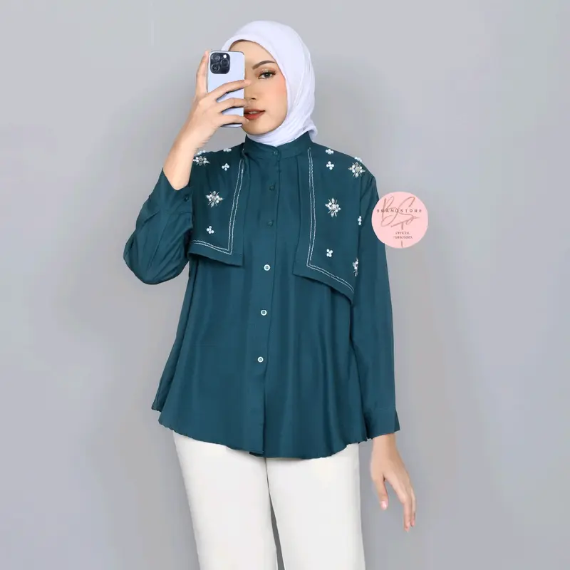 Brandstore - TRIANA Blouse New Layer Kemeja Shakila Botega Polos Shirt Kekinian Baju Panjang Wanita Atasan Katun Casual Cewek Dewasa viral vintage Oversize blouse 4