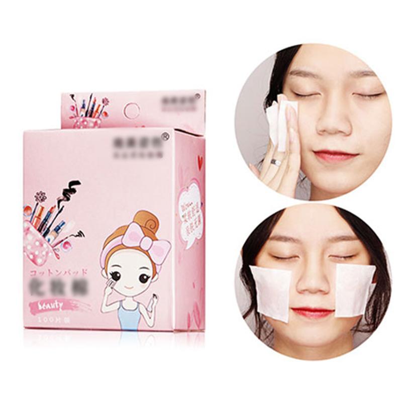 Hộp 100 miếng bông tẩy trang mặt, bông tẩy trang cầm tay tiện dụng.
