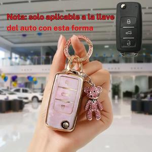 Set de 3 piezas de funda suave para llave de coche de TPU con diseño de Flor de Ciruelo, Llavero de Cristal en Forma de Oso, Llavero de Destornillador para modelos de Volkswagen