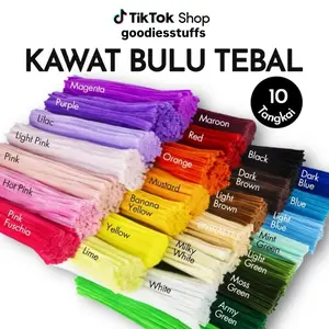 Kawat Bulu Tebal 6mm (DIJUAL 10 TANGKAI) Warna Pastel Bright Mix / Tangkai Besi Mercy Jumbo Pipe Cleaner Berbulu Premium