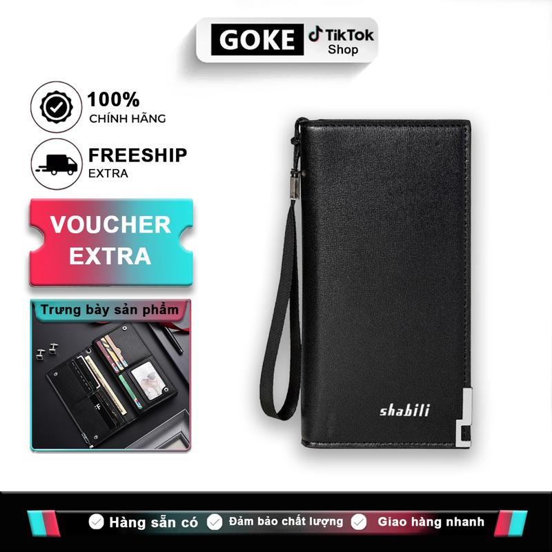 Goke Ví nam,Ví Dài Có Khóa Kéo Cho Nam, Túi Đựng Điện Thoại, Túi Xách Sức Chứa Lớn, Túi Xách Đa Năng PU leather Clutch Wallet Nhiều Ngăn Hình Chữ Nhật Nhung