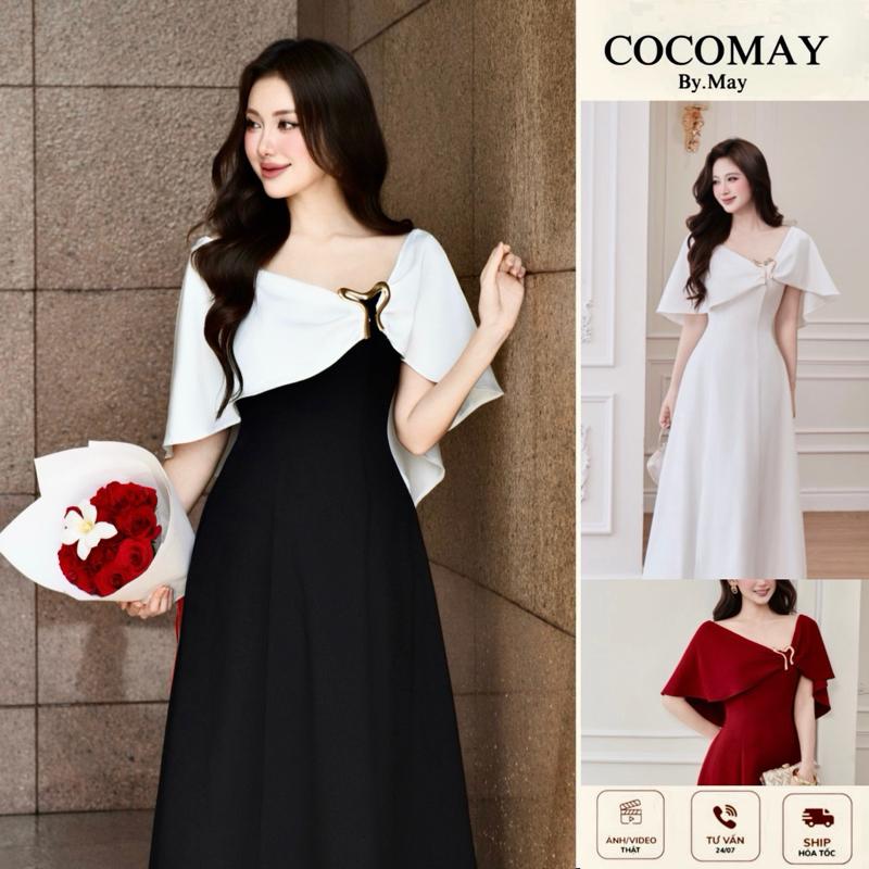 COCOMAY Đầm NOIR ÉLÉGANCE khoá cài vàng phối thanh lịch
